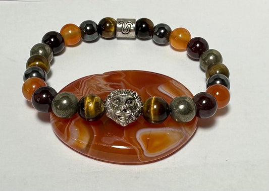 Leo Zodiac Astrology Bracelet - July August - Crystal Healing Jewelry - Tigers Eye - Garnet - Pyrite - Carnelian - Hematite