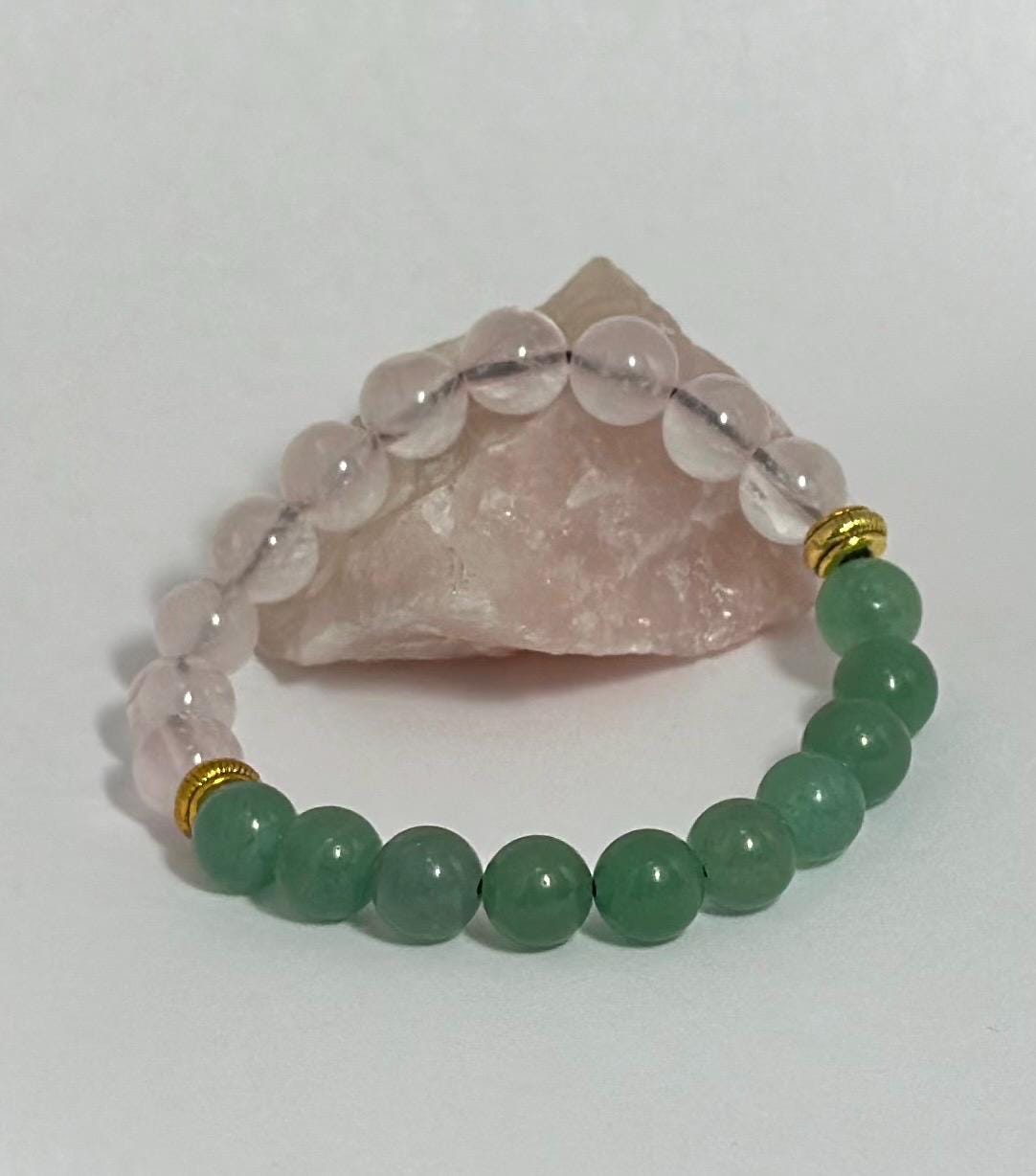 Heart & Harmony Bracelet - Rose Quartz - Green Aventurine - Heart Anahata Chakra - Crystal Healing Jewelry