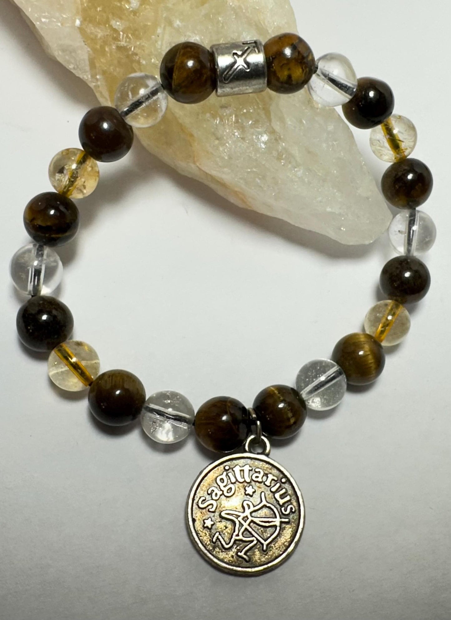 Sagittarius Astrology Zodiac Bracelet - November December - Crystal Healing Jewelry - Citrine - Tigers Eye - Clear Quartz