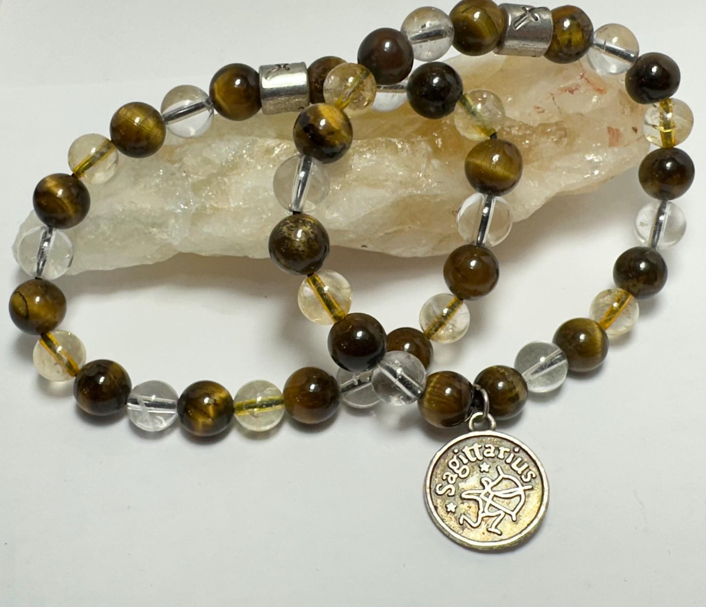 Sagittarius Astrology Zodiac Bracelet - November December - Crystal Healing Jewelry - Citrine - Tigers Eye - Clear Quartz