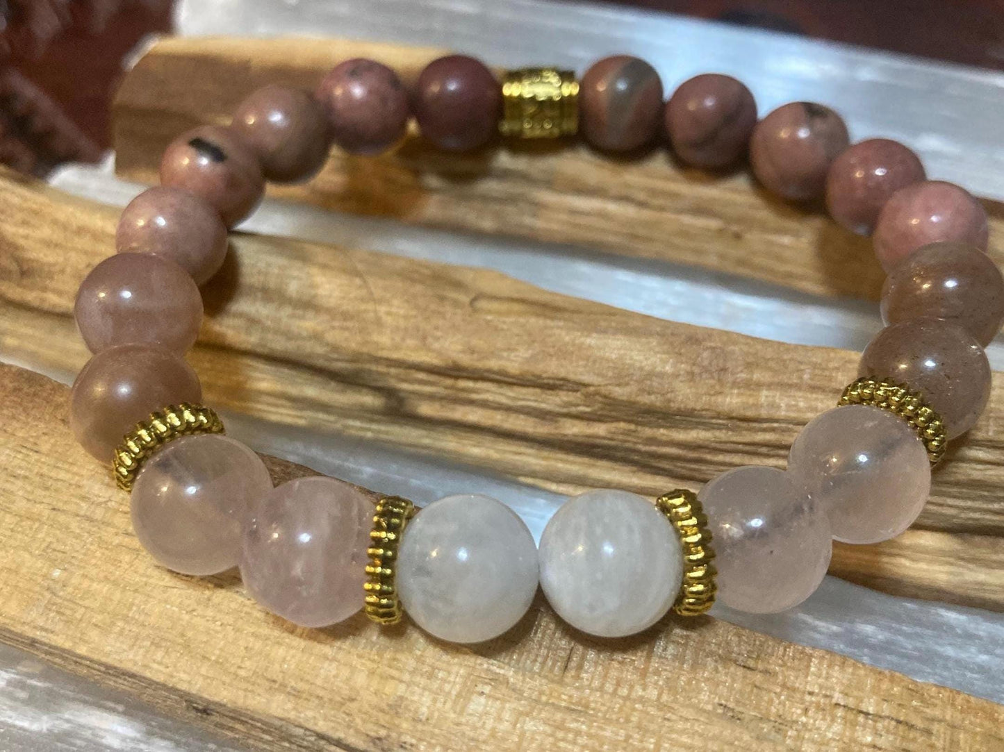 SELF LOVE Bracelet - Rose Quartz - Moonstone - Sunstone - Rhodonite - Crystal Healing Jewelry - Heart Chakra