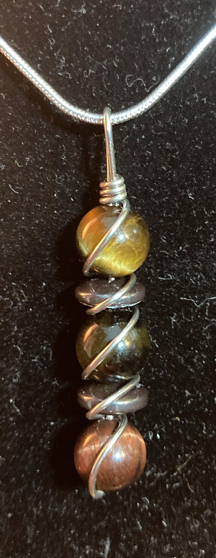 Focus & Clarity Necklace - Copper Wire Wrapped Pendant - Crystal Healing Jewelry - Tigers Eye - Hematite