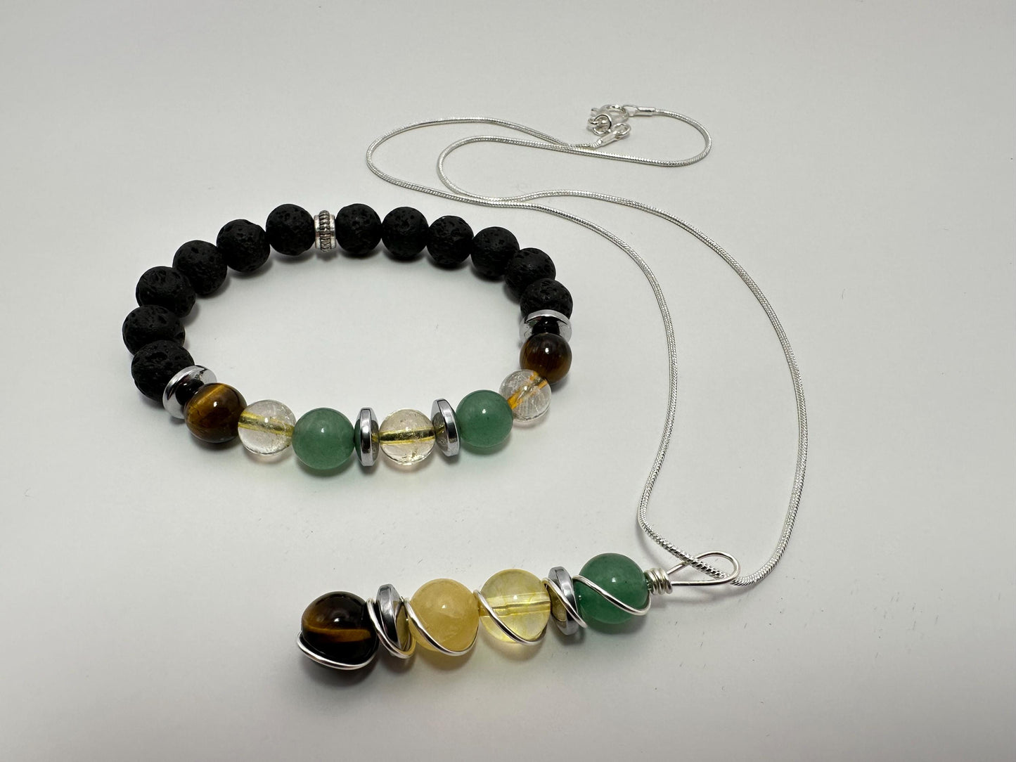 Prosperity & Abundance Bracelet Necklace set - Citrine - Tigers Eye - Aventurine - Hematite - Honey Calcite