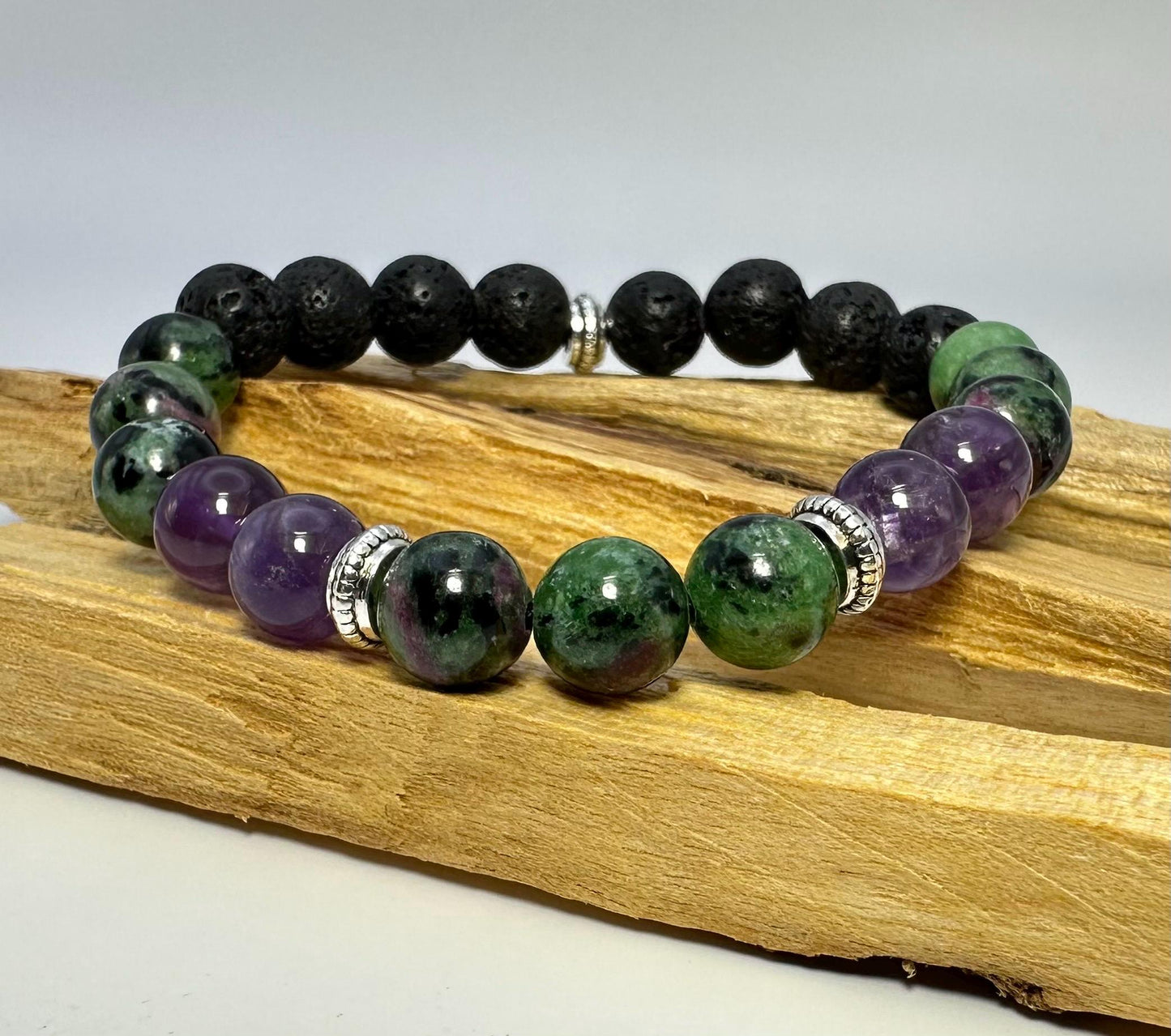 Addiction Support bracelet - amethyst - ruby zoisite - black lava stone - Sobriety gift