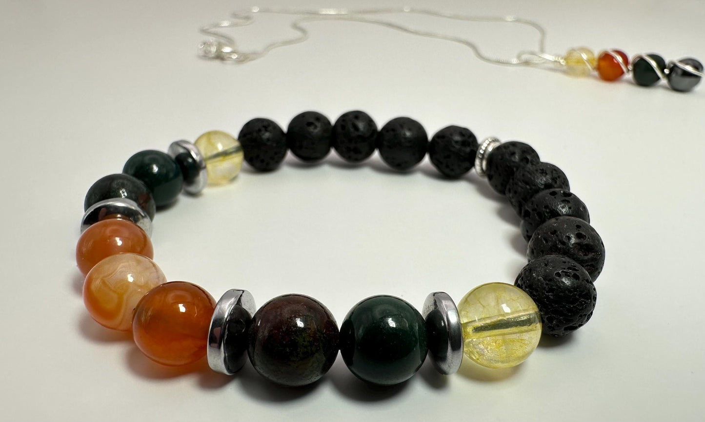 Kidney & Blood Support Bracelet Necklace set - Carnelian - Citrine - Bloodstone - Hematite - Crystal Healing Jewelry