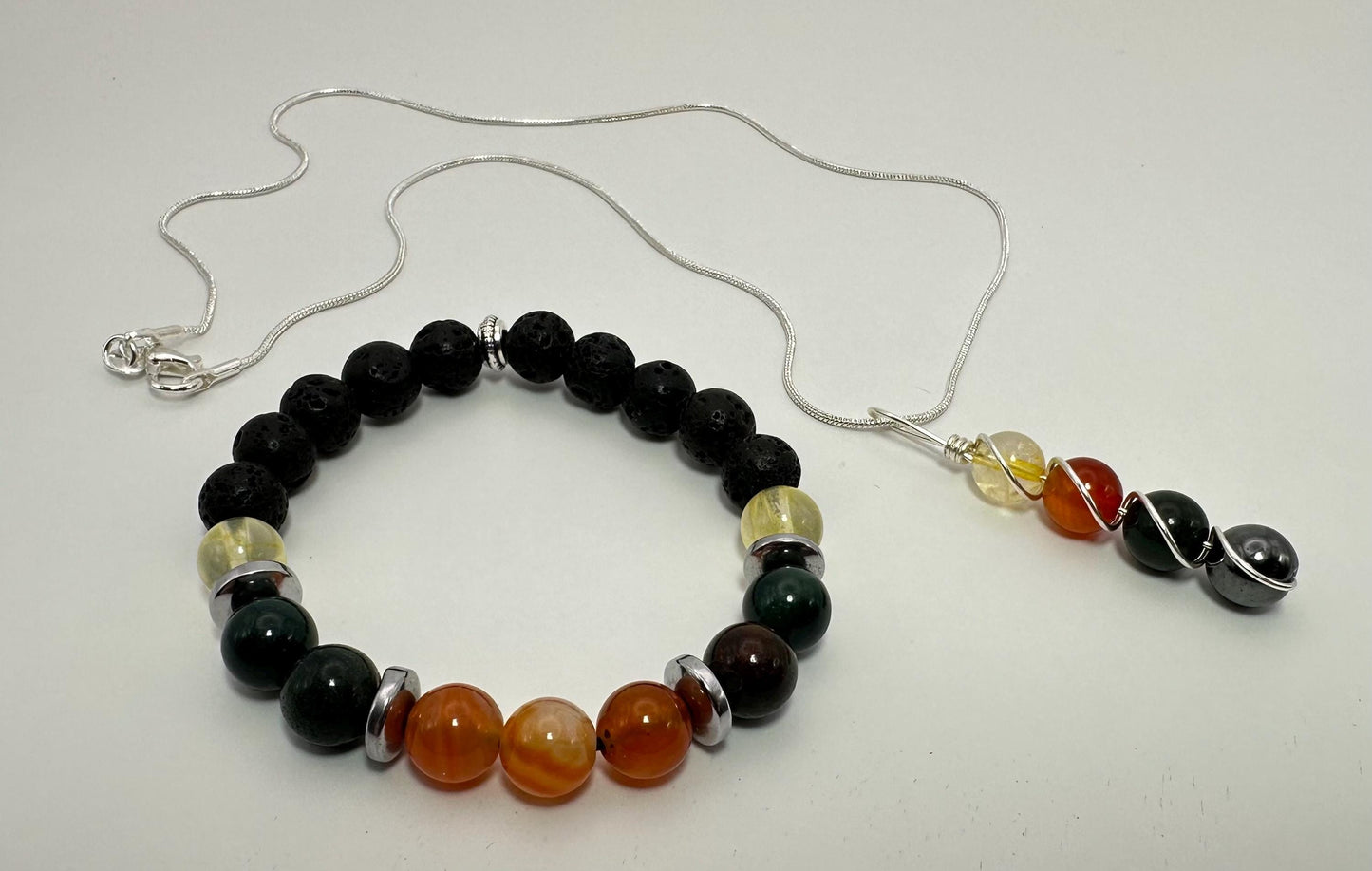 Kidney & Blood Support Bracelet Necklace set - Carnelian - Citrine - Bloodstone - Hematite - Crystal Healing Jewelry