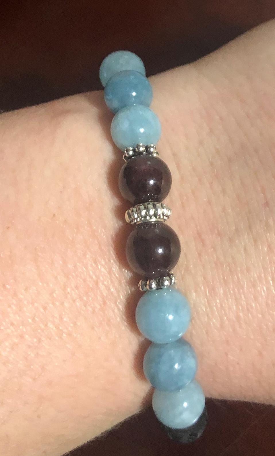 Peace & Tranquility Bracelet Crystal Healing Jewelry - Garnet - Aquamarine - January March birthstone